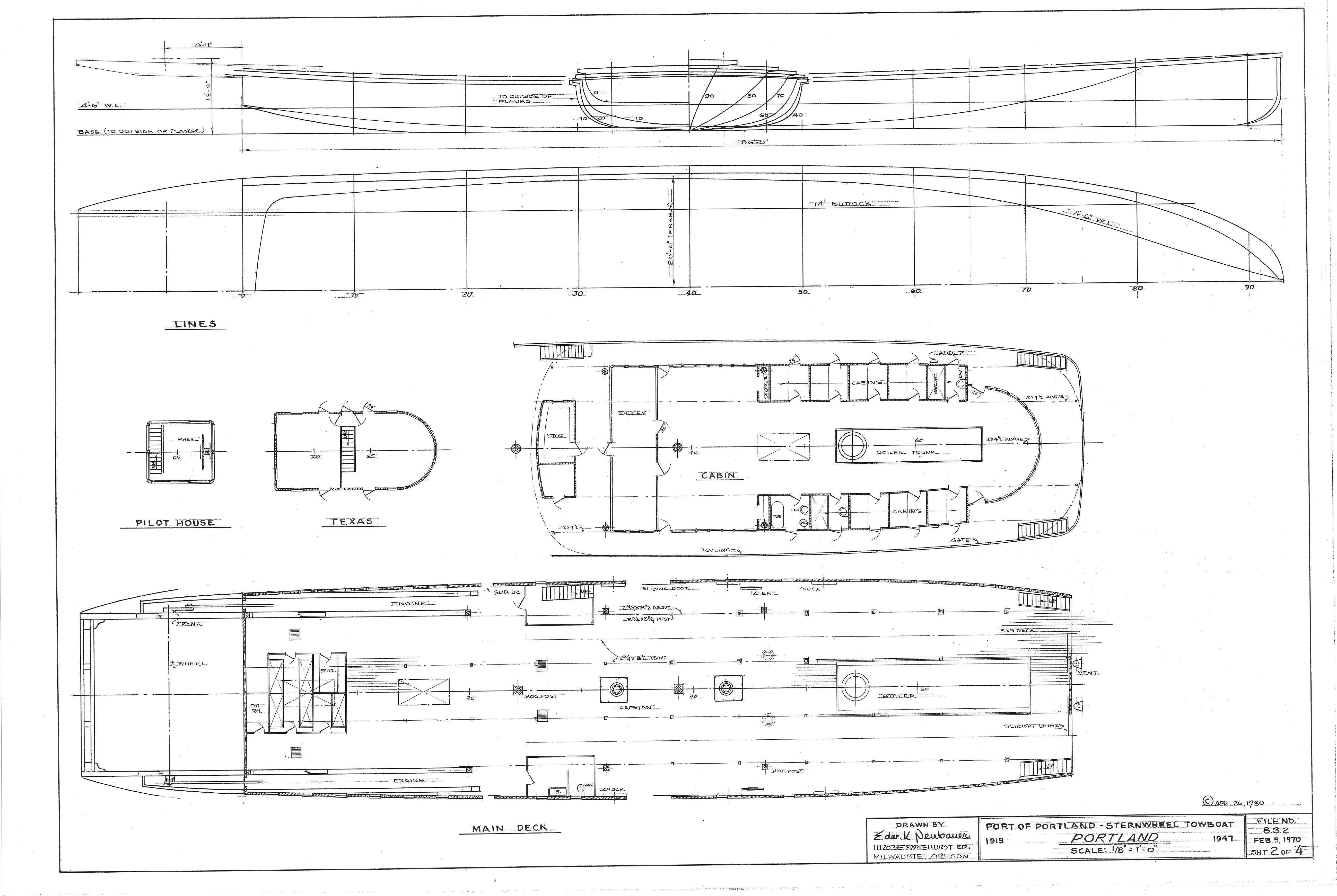 Hull lines and plans of the pilot house, texas, cabin and main deck of the 1919 Portland
