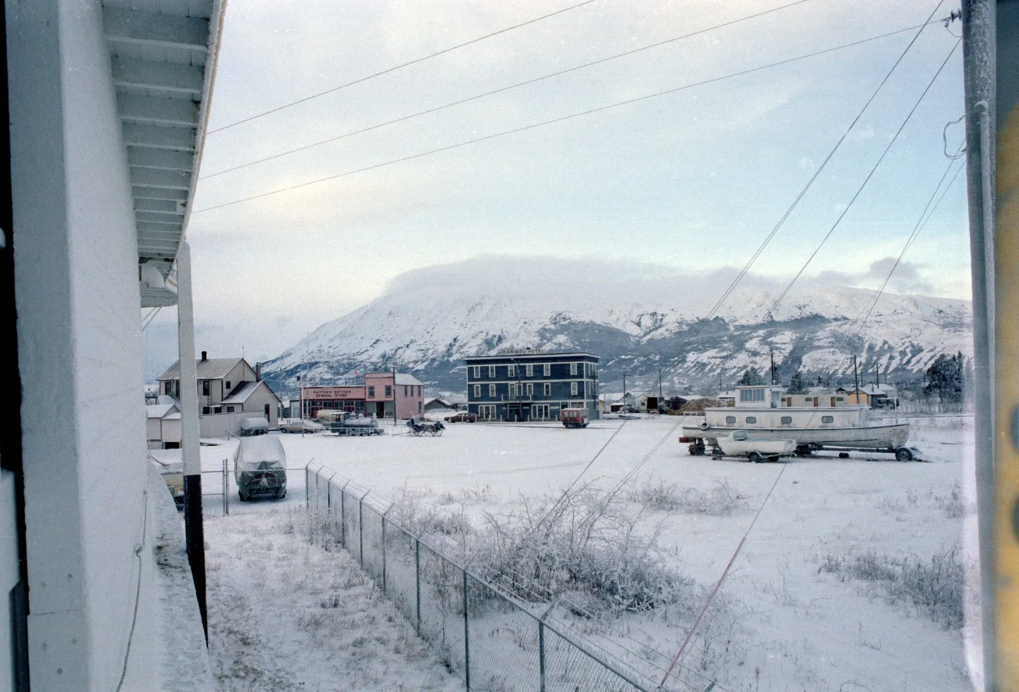 View from the boat toward Carcross in winter