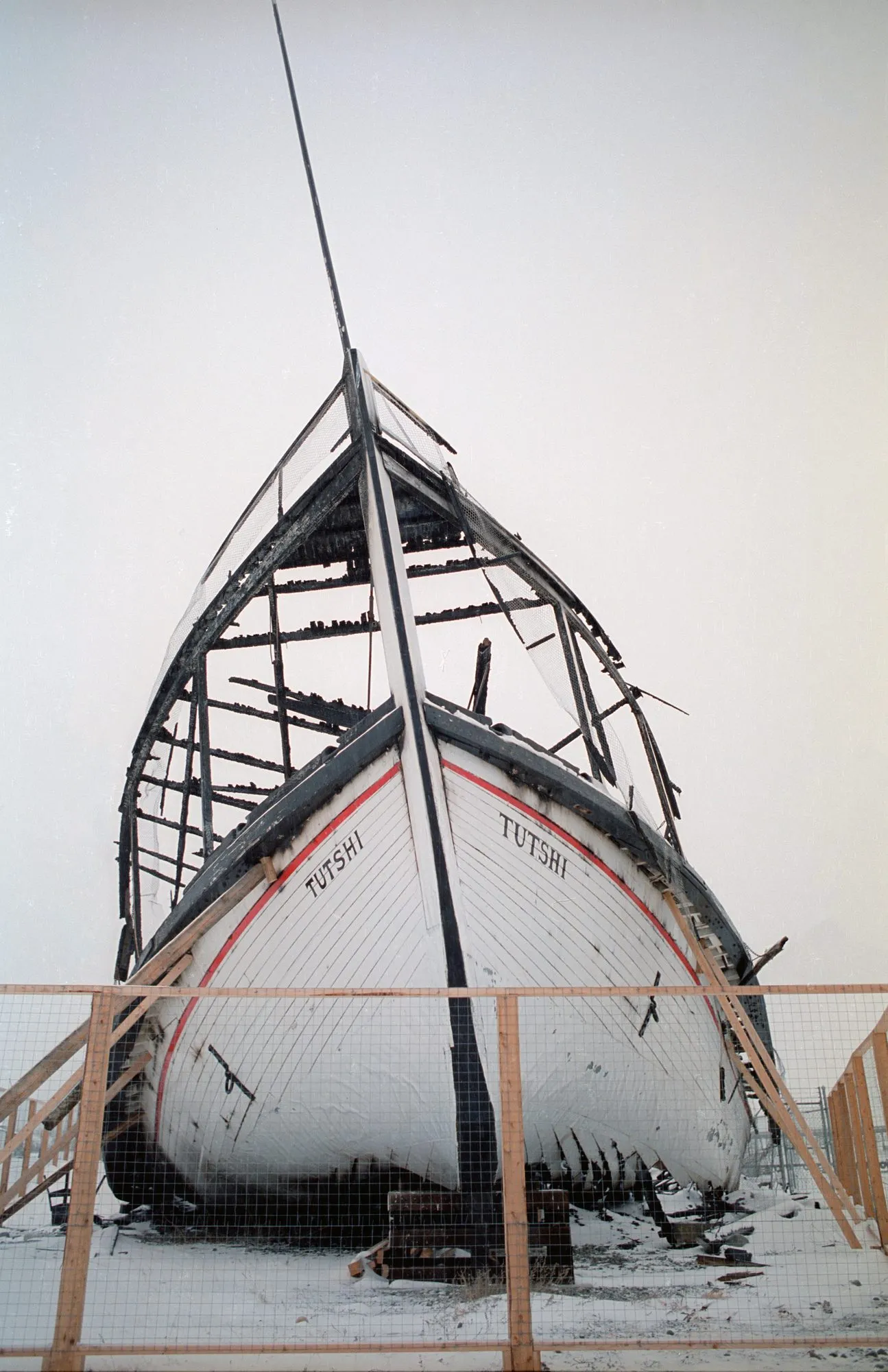 Bow after the 1990 fire, in snow